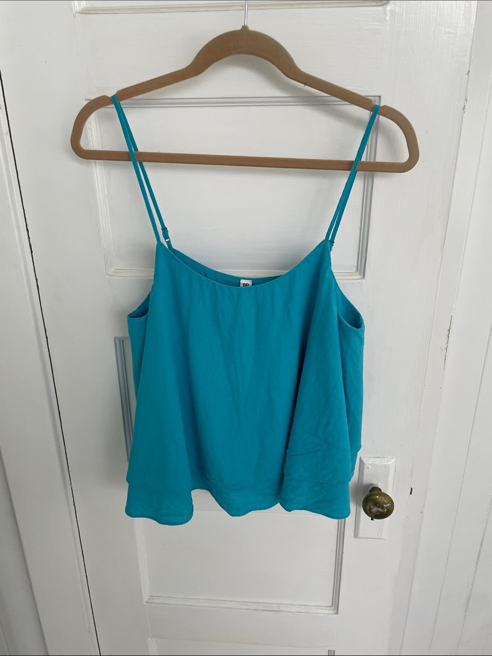 BP (Nordstrom) teal blue size large two tiered flowy tank top, adjustable straps